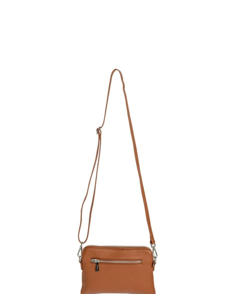 Handbags Hoopla | Hoopla Leather Mini Crossbody Slouch/Clutch Tan