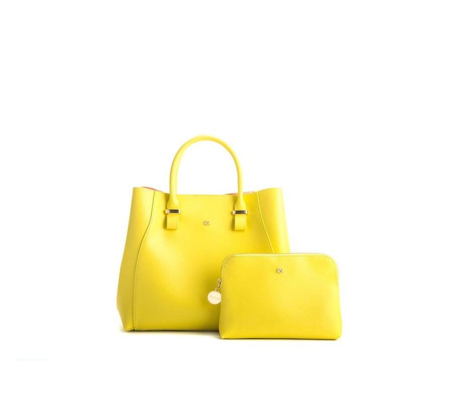 Handbags GUNAS NEW YORK | Gunas New York Jane Lemon Yellow Vegan Leather Satchel