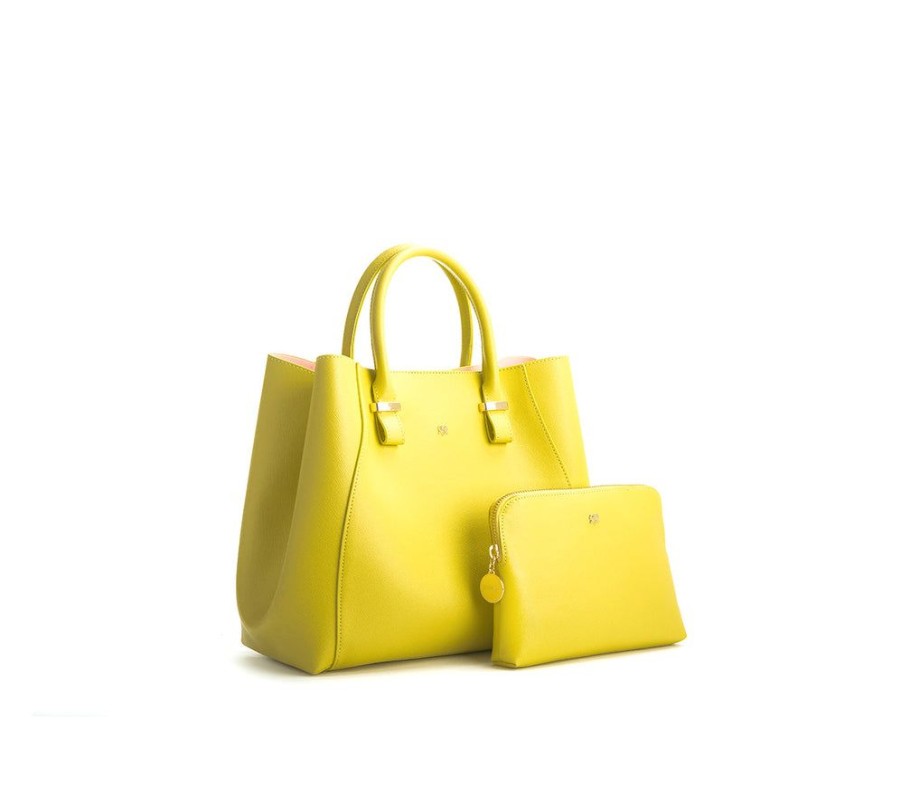 Handbags GUNAS NEW YORK | Gunas New York Jane Lemon Yellow Vegan Leather Satchel