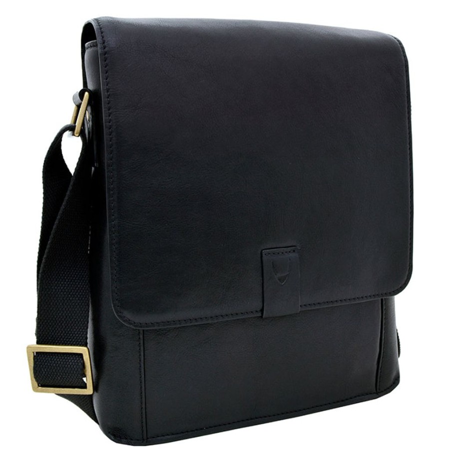 Men Hidesign Satchels & Messengers | Hidesign Aiden Medium Leather Messenger Cross Body Bag Black