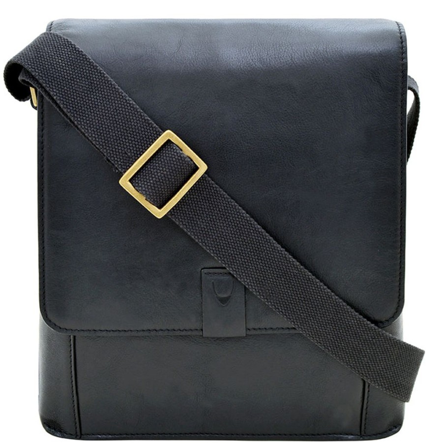 Men Hidesign Satchels & Messengers | Hidesign Aiden Medium Leather Messenger Cross Body Bag Black