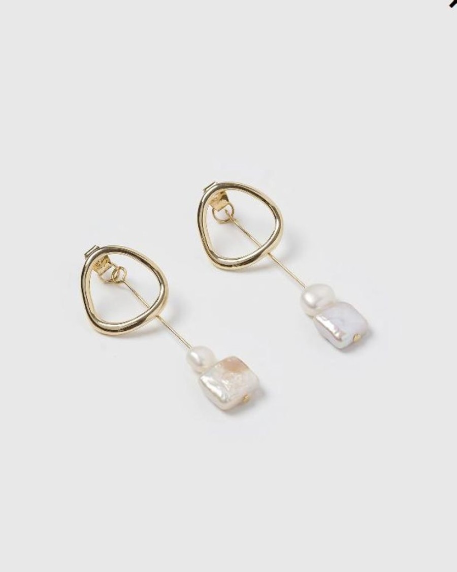 Jewellery Izoa Earrings | Izoa Venus Earrings Gold Freshwater Pearl