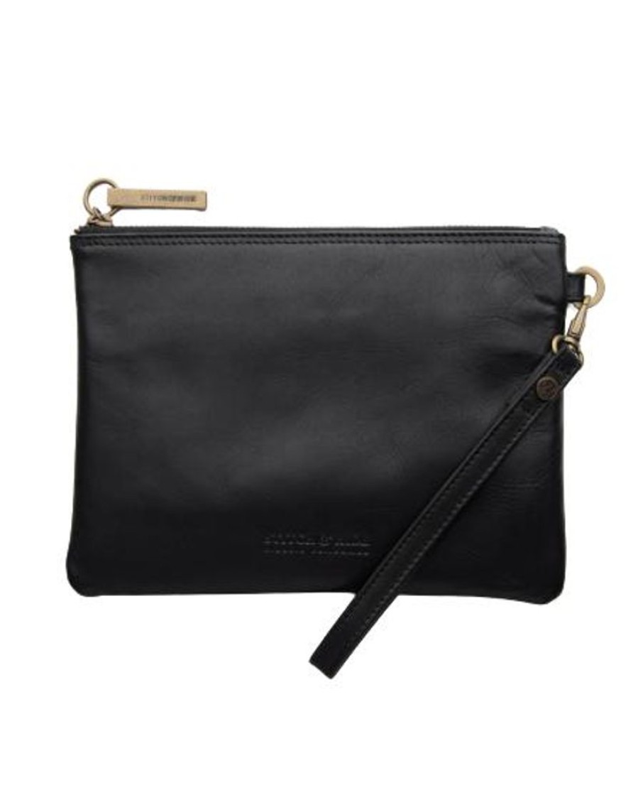 Handbags Stitch & Hide | Stitch & Hide Leather Cassie Clutch Classic Collection Black - Free Keyring