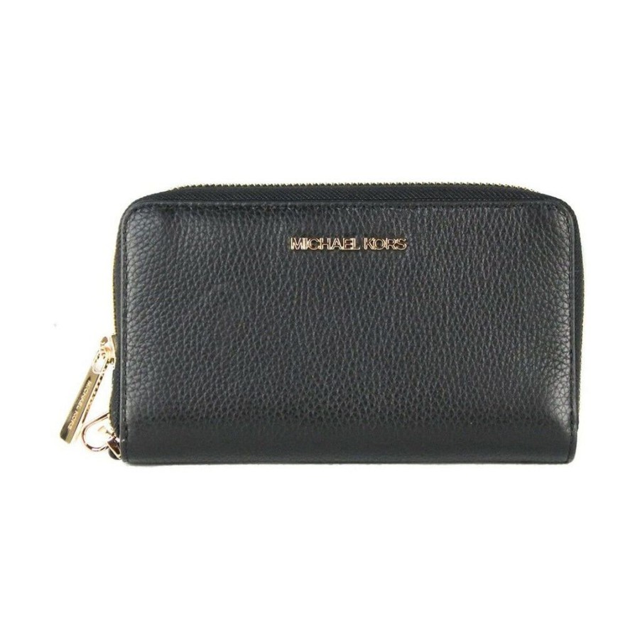 Wallets Michael Kors Zip Around Wallets | Michael Kors 35S9Gtve7L-Black Leather Zip Wallet