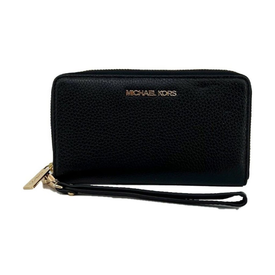 Wallets Michael Kors Zip Around Wallets | Michael Kors 35S9Gtve7L-Black Leather Zip Wallet