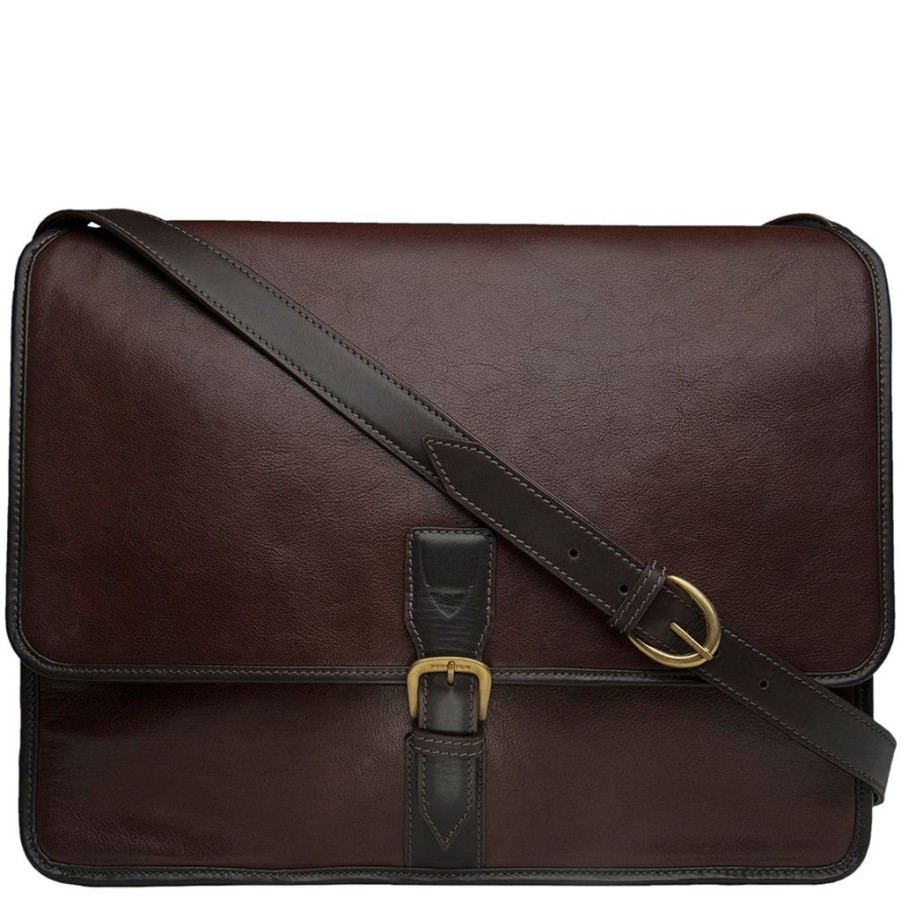 Men Hidesign Briefcases | Hidesign Harrison Buffalo Leather Laptop Messenger Briefcase Brown