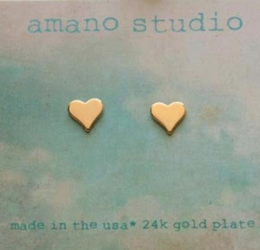 Jewellery Amano Studio Earrings | Amano Studio Tiny Gold Heart Stud Earrings