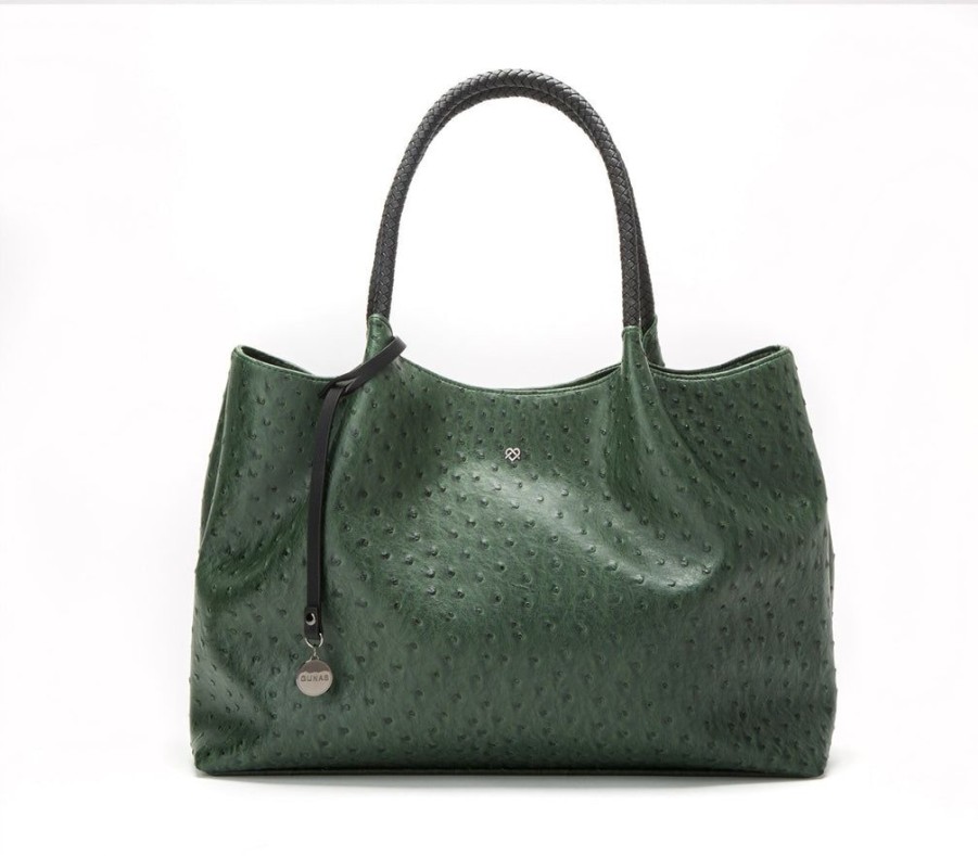 Handbags GUNAS NEW YORK | Gunas New York Naomi Dark Green Vegan Leather Tote Bag