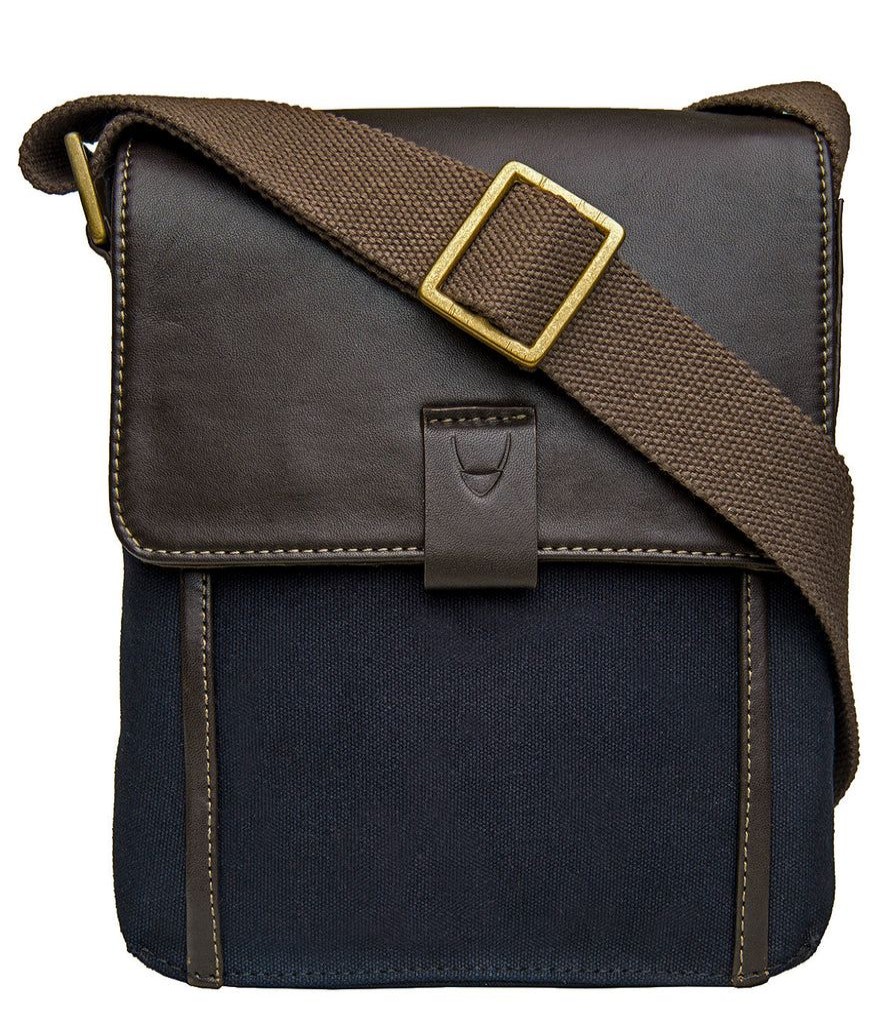 Men Hidesign Satchels & Messengers | Hidesign Aiden Small Canvas Leather Cross Body Brown Blue