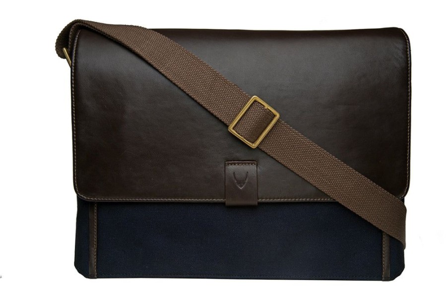 Men Hidesign Laptop Bags | Hidesign Aiden Canvas Leather Laptop Messenger Brown