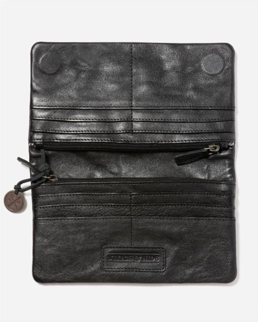 Wallets Stitch & Hide Snap Closure Wallets | Stitch & Hide Washed Leather Bondi Bi-Fold Wallet Black