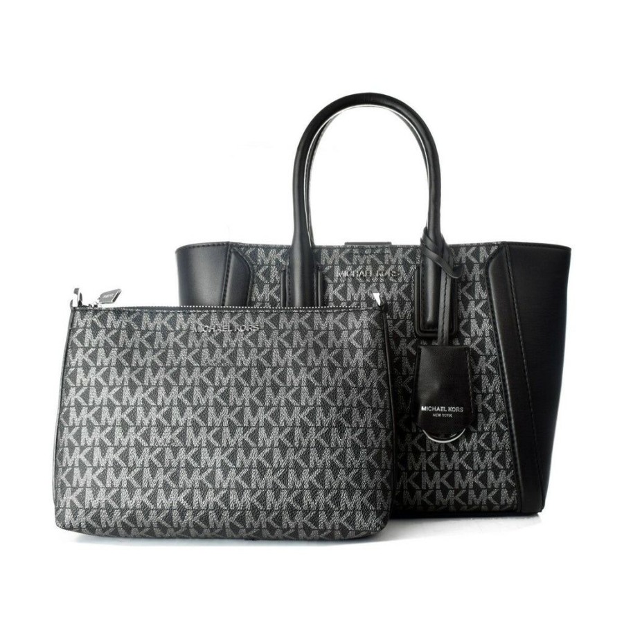 Handbags Michael Kors | Michael Kors 35F2S6Kc5V-Blk-Silver Black Leather Satchel Bag