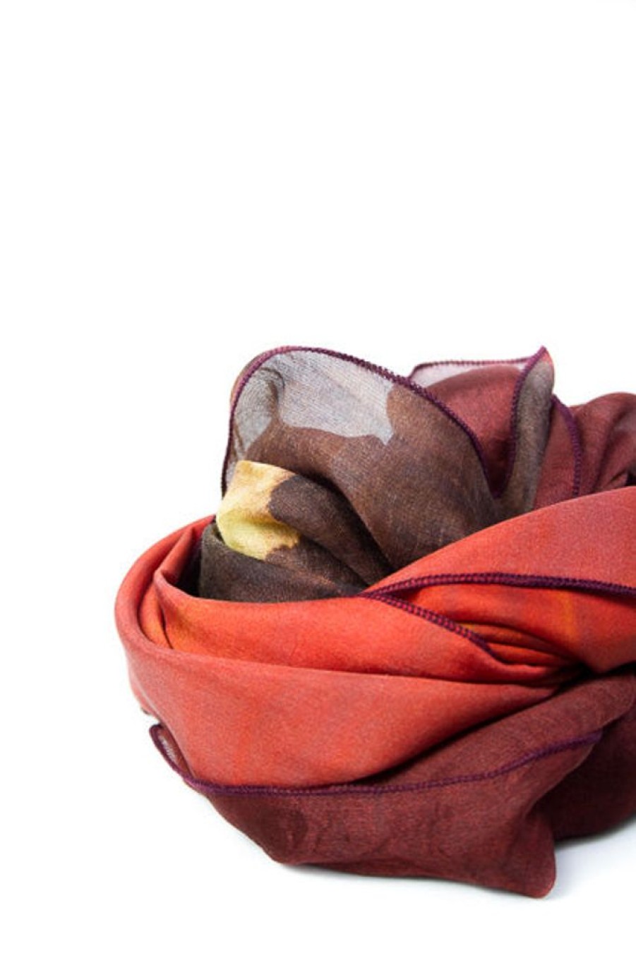 Women Ellen Brook Scarves | Ellen Brook Mixed Silk Infinity Scarf Ethereal Burgundy, Chocolate And Sunshine