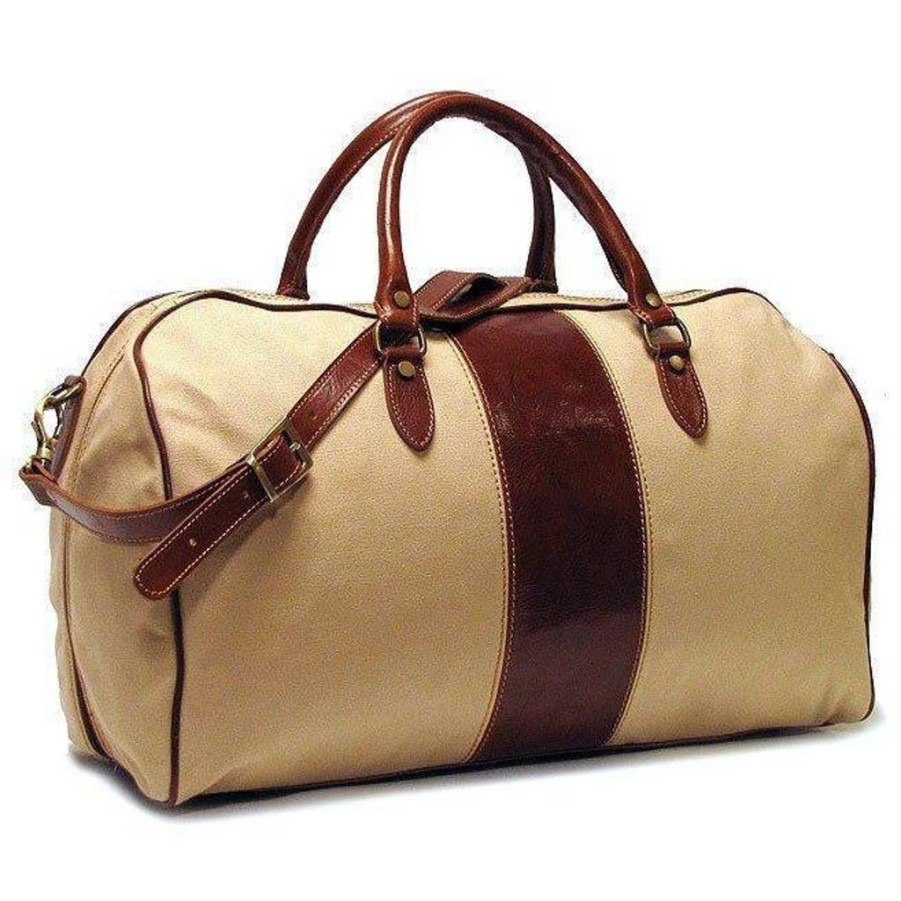 Handbags Floto | Floto Leather Venezia Canvas Khaki And Brown