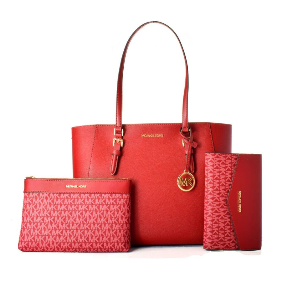 Handbags Michael Kors | Michael Kors Charlotte Tote Bag W/ Clutch And Wallet Red 34 X 27 X 11 Cm