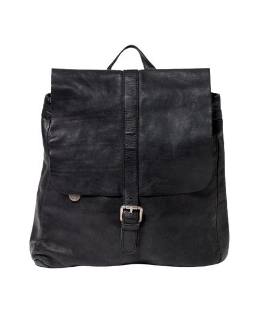 Handbags Stitch & Hide | Stitch & Hide Washed Leather Hamburg Backpack Black - Free Wallet Pouch