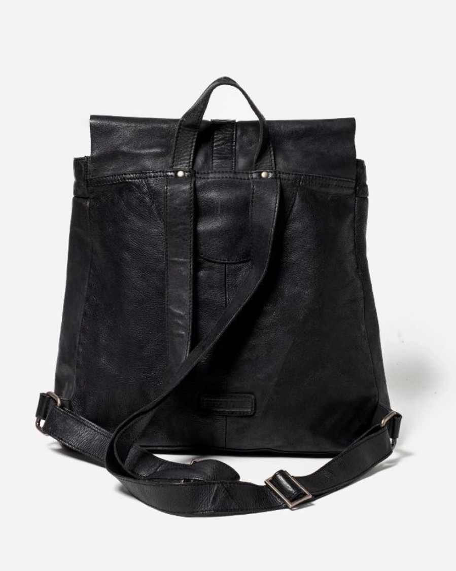 Handbags Stitch & Hide | Stitch & Hide Washed Leather Hamburg Backpack Black - Free Wallet Pouch