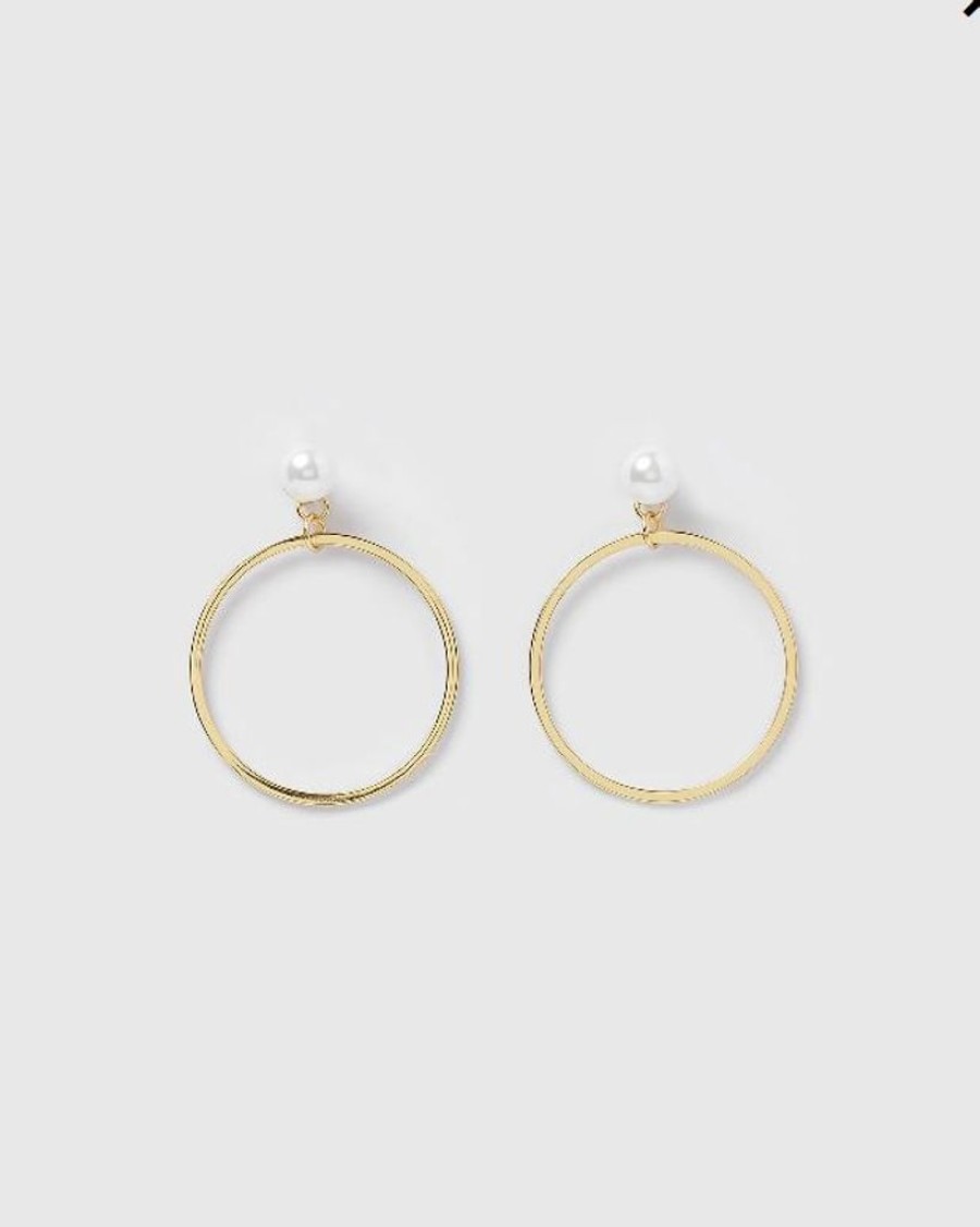 Jewellery Izoa Earrings | Izoa Holly Hoop Earrings Gold Pearl