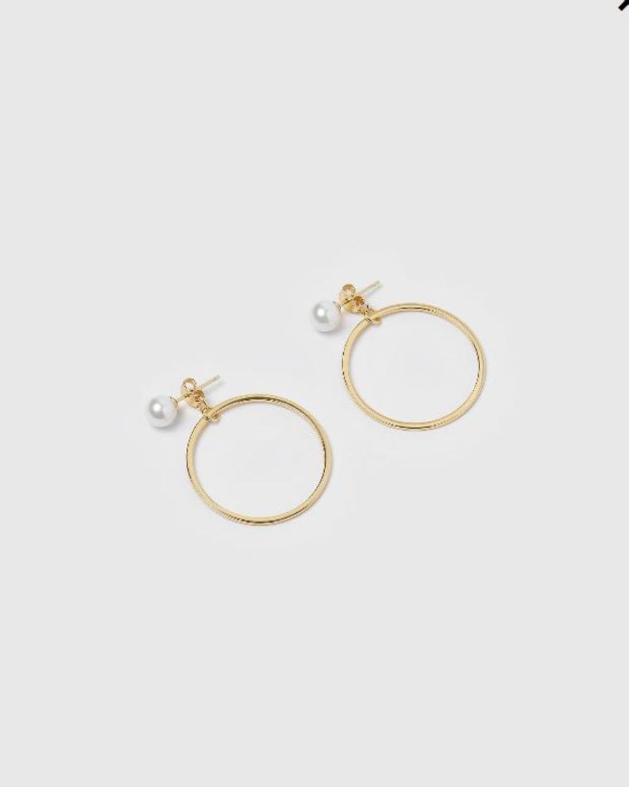 Jewellery Izoa Earrings | Izoa Holly Hoop Earrings Gold Pearl