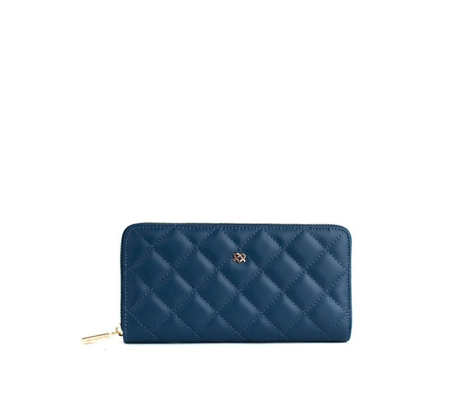 Wallets GUNAS NEW YORK Zip Around Wallets | Gunas New York Uptown Quilted Navy Zipper Wallet