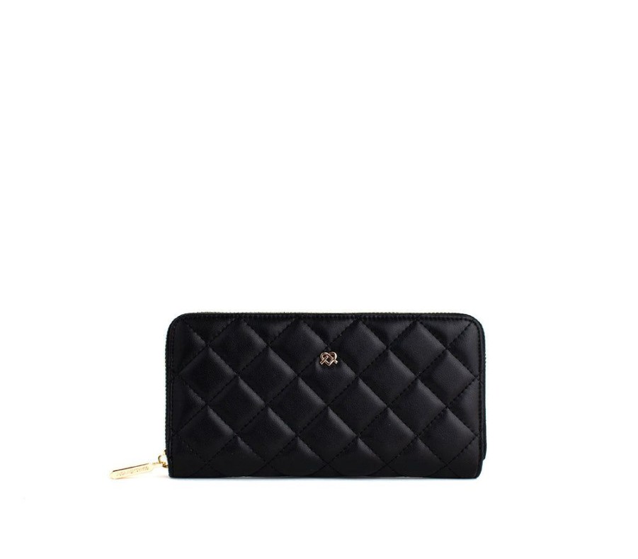 Wallets GUNAS NEW YORK Zip Around Wallets | Gunas New York Uptown Quilted Black Zip Wallet