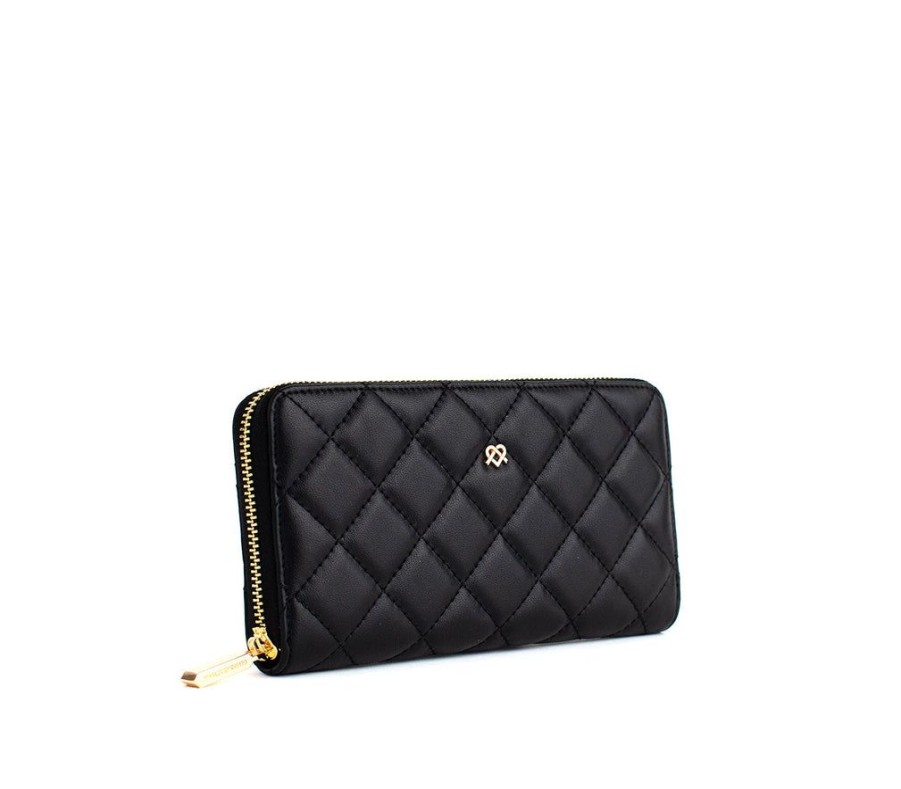 Wallets GUNAS NEW YORK Zip Around Wallets | Gunas New York Uptown Quilted Black Zip Wallet