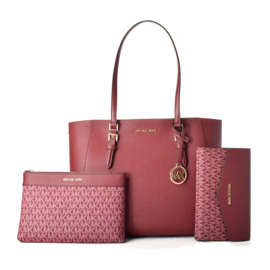 Handbags Michael Kors | Michael Kors Charlotte Tote Bag Set W/ Clutch & Wallet Red 34 X 27 X 11 Cm