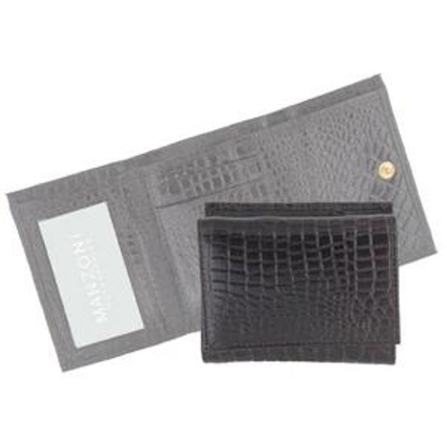 Wallets Manzoni Snap Closure Wallets | Manzoni Leather Croc Print Women'S Wallet (Style W41C) - Sale - Brown