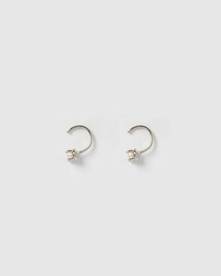 Jewellery Izoa Earrings | Izoa Swift Stud Pearl Earrings Silver