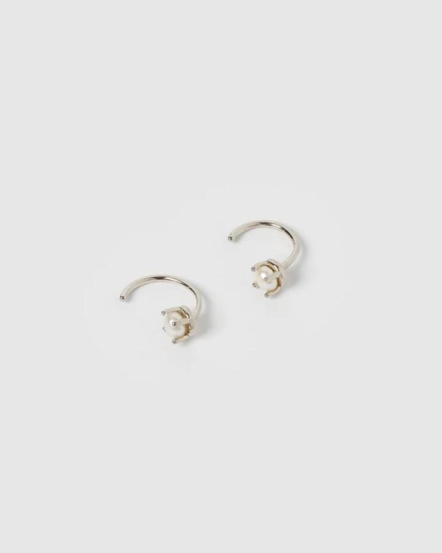 Jewellery Izoa Earrings | Izoa Swift Stud Pearl Earrings Silver