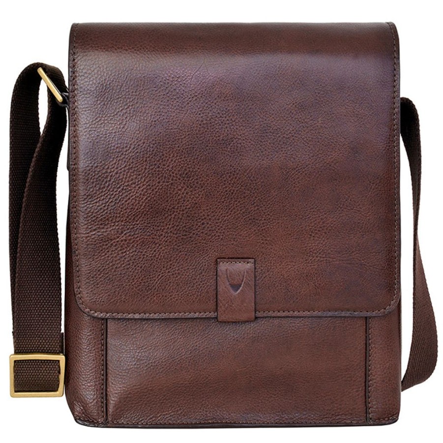 Men Hidesign Satchels & Messengers | Hidesign Aiden Medium Leather Messenger Cross Body Bag Brown