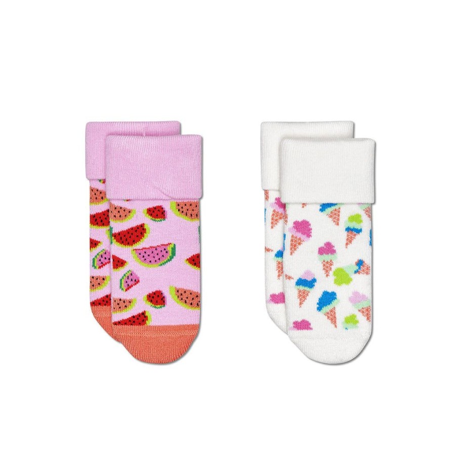 Kids Happy Socks Shoes & Socks | Happy Sockskids Terry Socks Ice Cream (1300) 2-Pack Happy Socks 0-6M