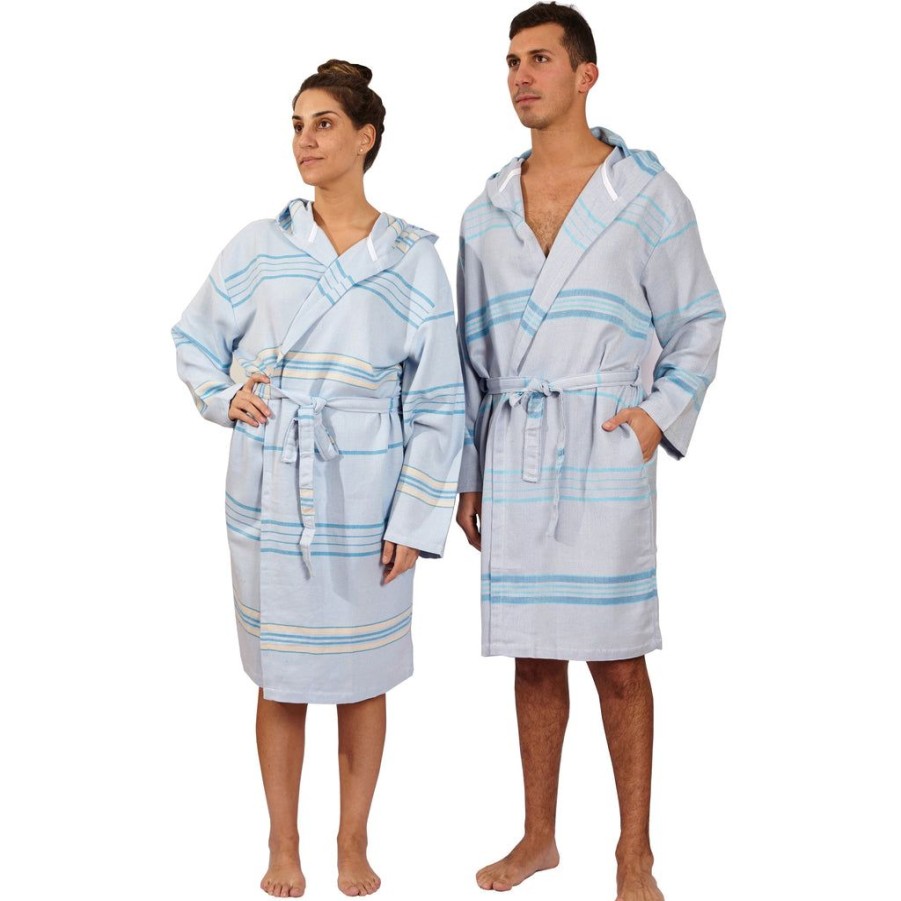 Women Hilana Sleepwear | Hilana Upcycled Eco-Friendly Cotton Turkish Bathrobe - Beige Blue