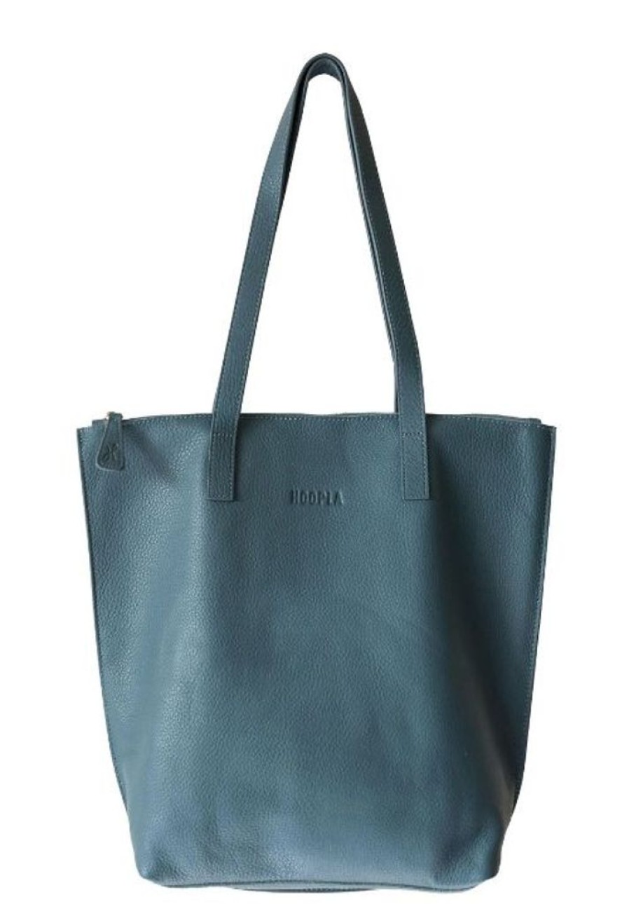 Handbags Hoopla | Hoopla Leather Small Zip Tote Teal Blue