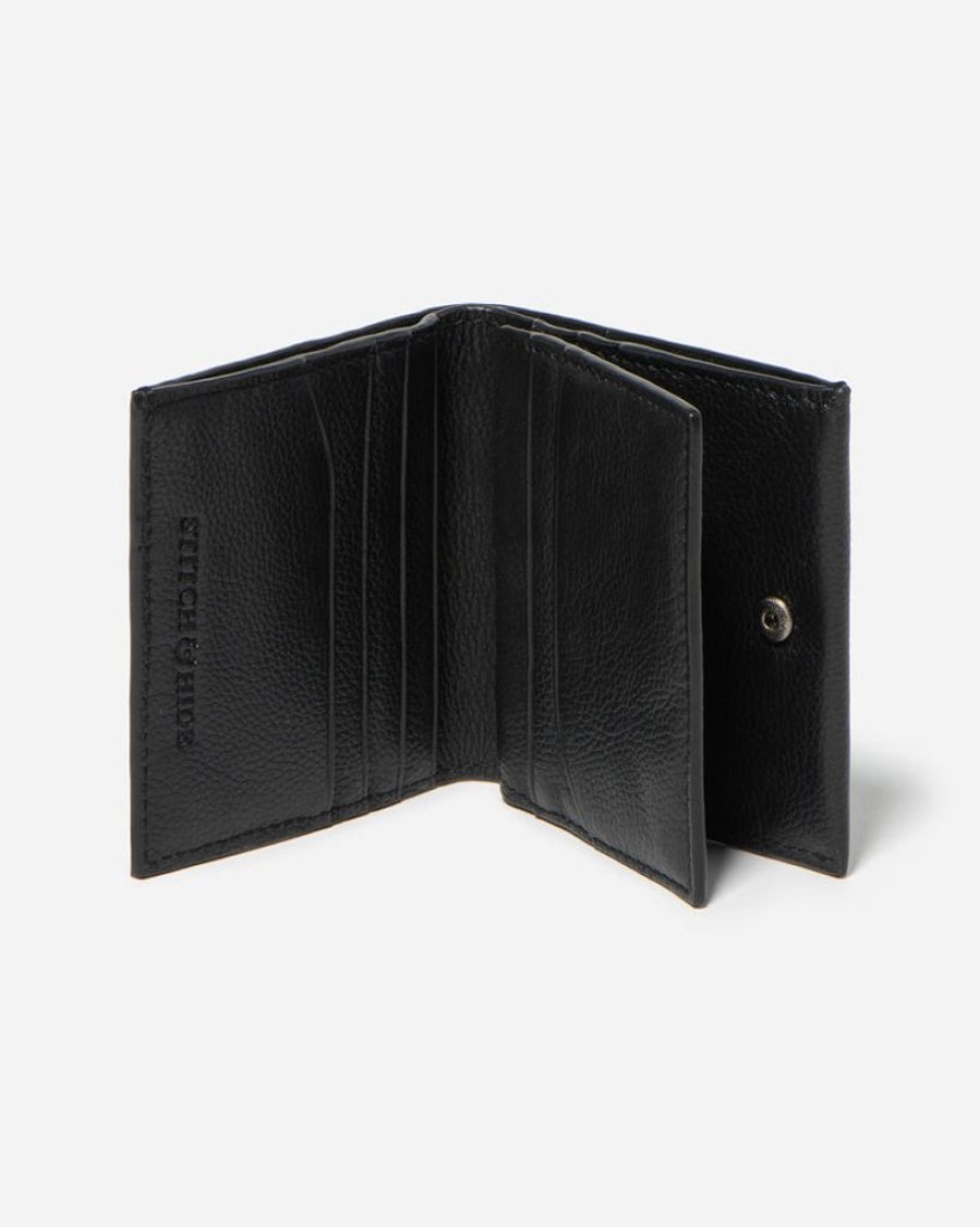 Wallets Stitch & Hide Bifold & Trifold Wallets | Stitch & Hide Leather Hudson Wallet Snap Button Black