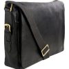 Men Hidesign Laptop Bags | Hidesign William Horizontal 15" Laptop Compatible Leather Messenger Bag Black