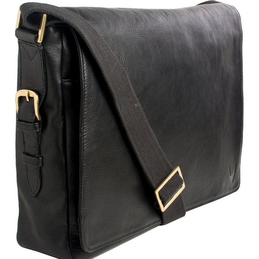 Men Hidesign Laptop Bags | Hidesign William Horizontal 15" Laptop Compatible Leather Messenger Bag Black