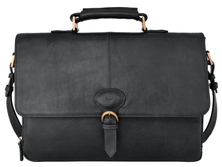 Men Hidesign Briefcases | Hidesign Parker Leather Medium Briefcase Black