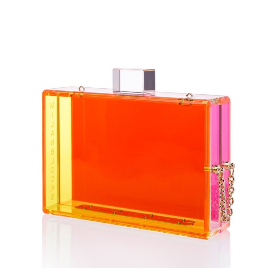 Handbags MILANBLOCKS | Trendy Two Tone Transparent Acrylic Clutch Neon