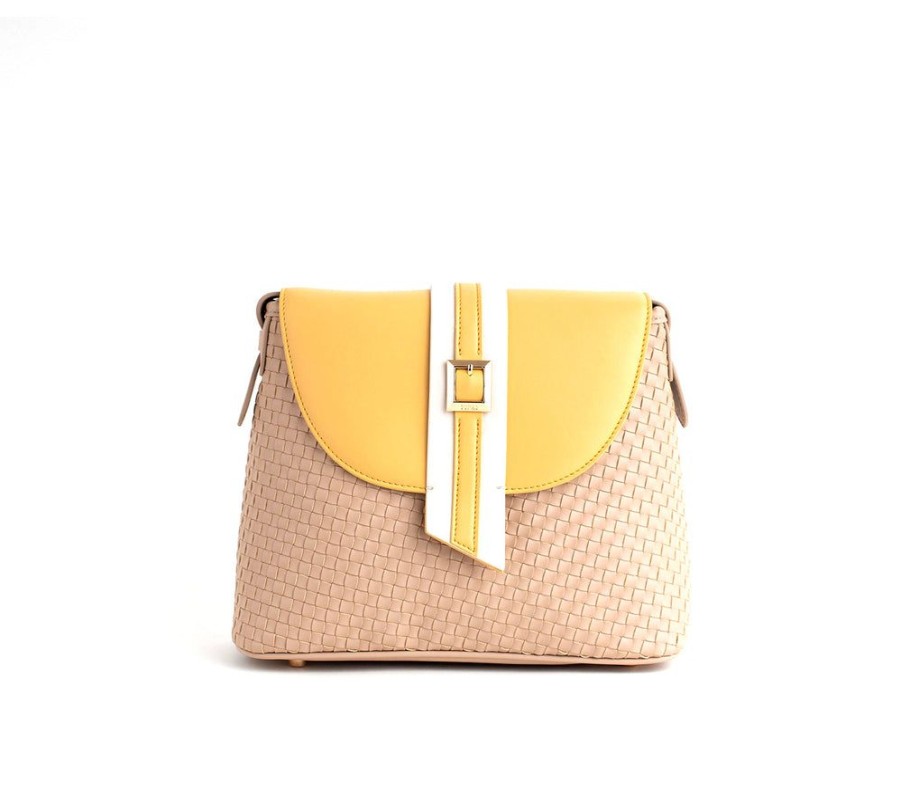 Handbags GUNAS NEW YORK | Gunas New York Kate Nude Vegan Basket Weave Crossbody Shoulder Bag