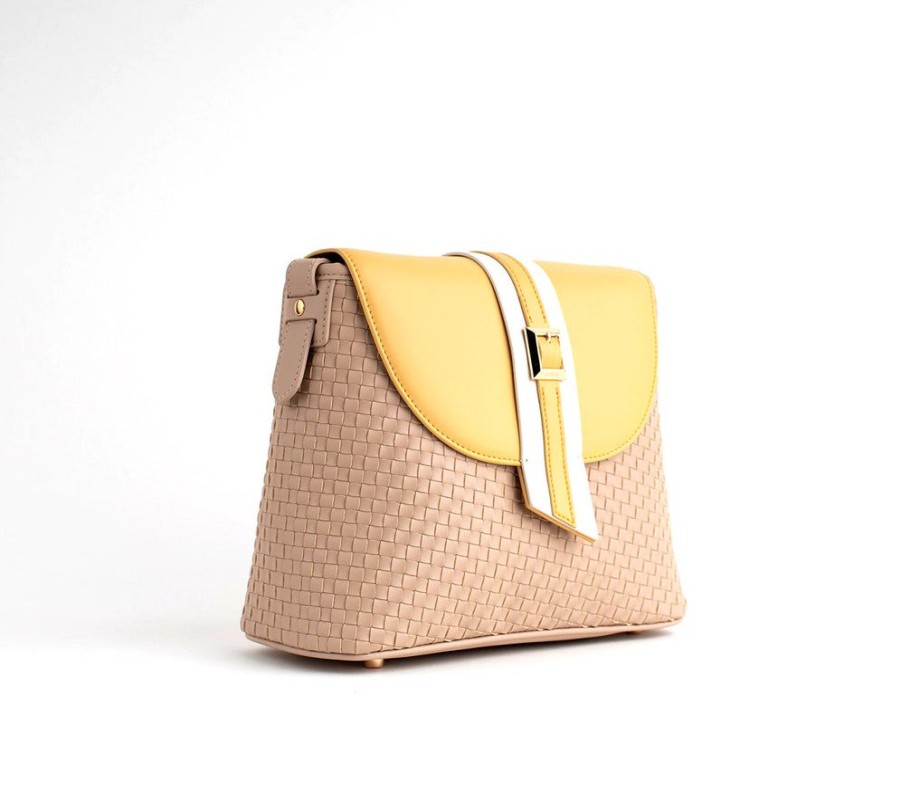 Handbags GUNAS NEW YORK | Gunas New York Kate Nude Vegan Basket Weave Crossbody Shoulder Bag