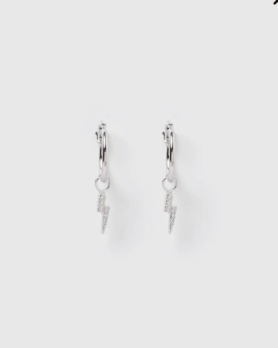 Jewellery Izoa Earrings | Izoa Lightning Bolt Huggie Earrings Silver