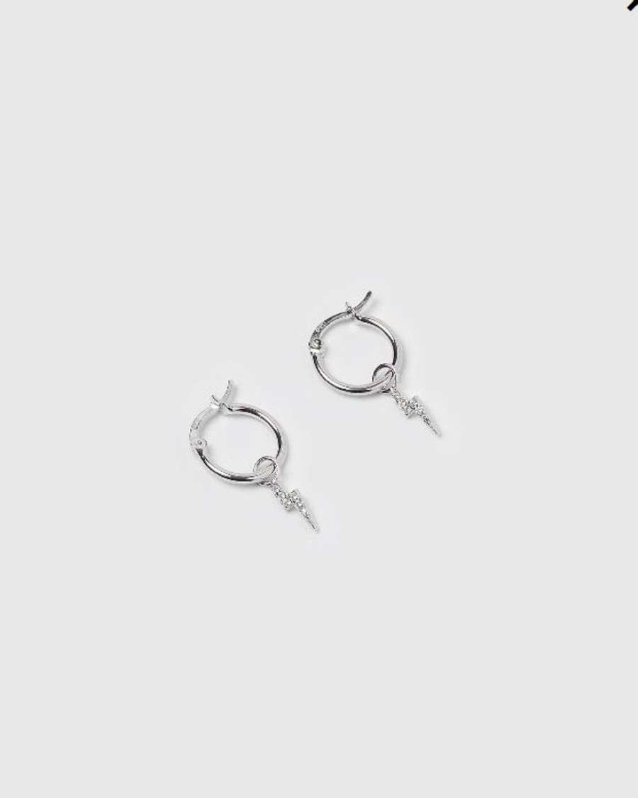 Jewellery Izoa Earrings | Izoa Lightning Bolt Huggie Earrings Silver