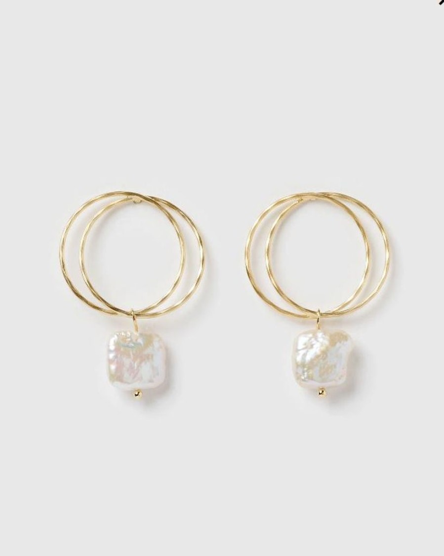 Jewellery Izoa Earrings | Izoa Lucid Earrings Gold Freshwater Pearl