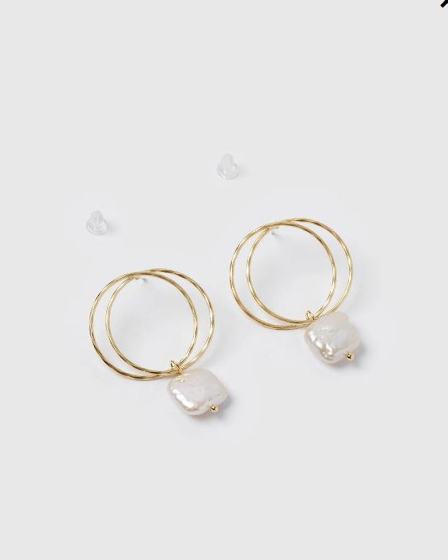 Jewellery Izoa Earrings | Izoa Lucid Earrings Gold Freshwater Pearl