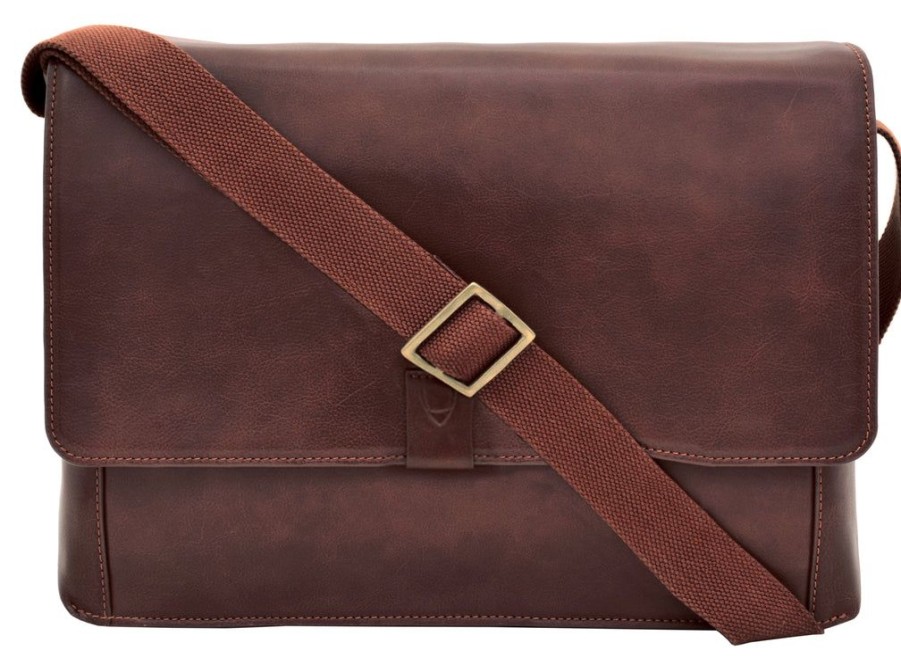 Men Hidesign Laptop Bags | Hidesign Aiden Leather Business Laptop Messenger Cross Body Bag Brown