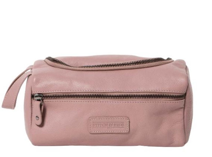 Women Stitch & Hide Cosmetic Bags | Stitch & Hide Leather Jett Toiletry Bag Dusty Rose Pink