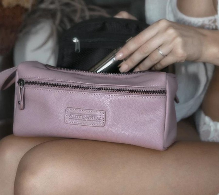 Women Stitch & Hide Cosmetic Bags | Stitch & Hide Leather Jett Toiletry Bag Dusty Rose Pink