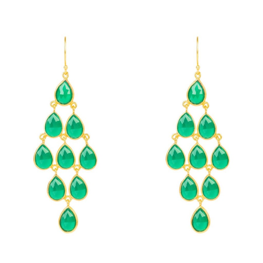 Jewellery LATELITA LONDON Earrings | Latelita London Erviola Gemstone Cascade Earrings Gold Green Onyx