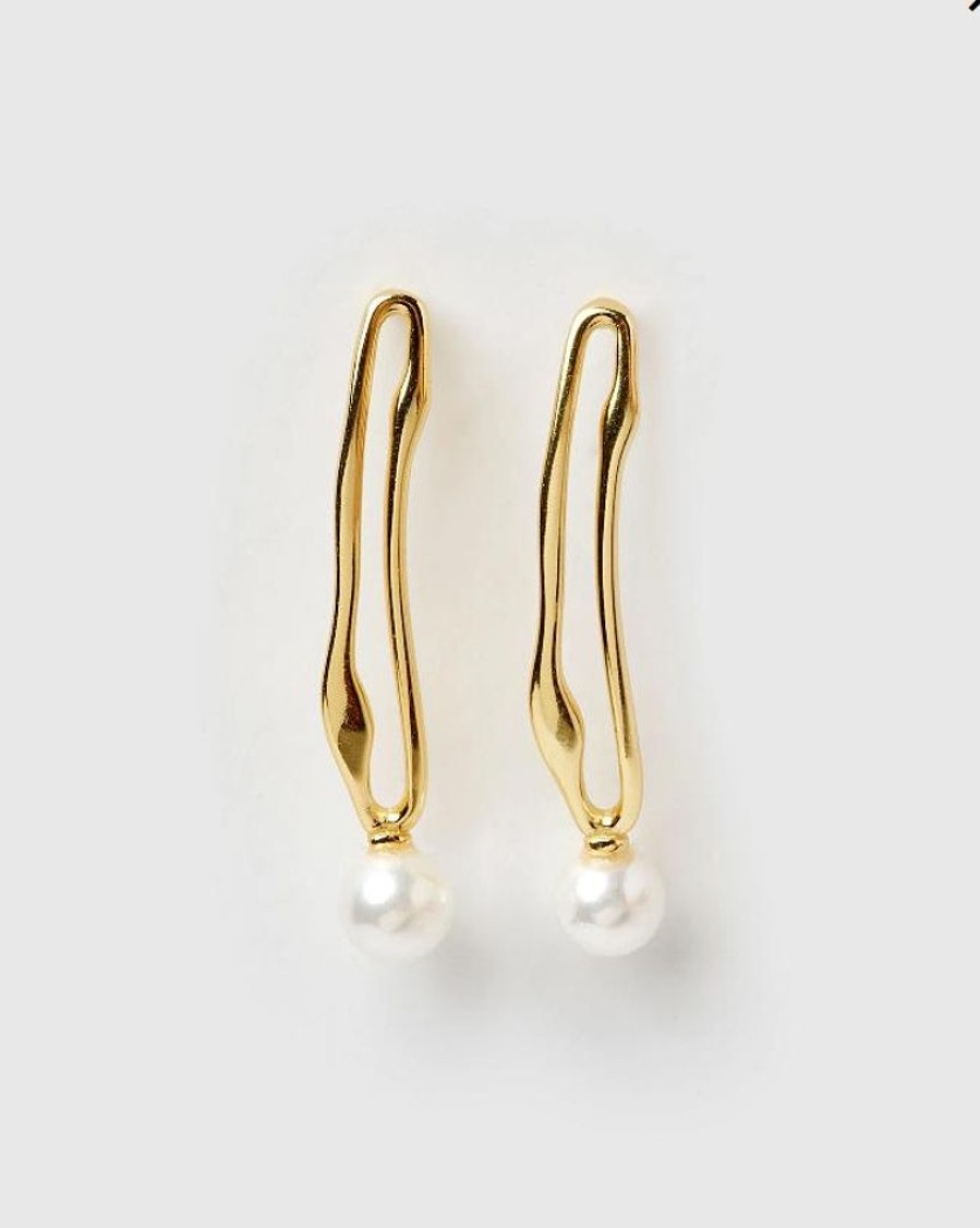 Jewellery Izoa Earrings | Izoa Midnight Drop Earrings Gold Freshwater Pearl